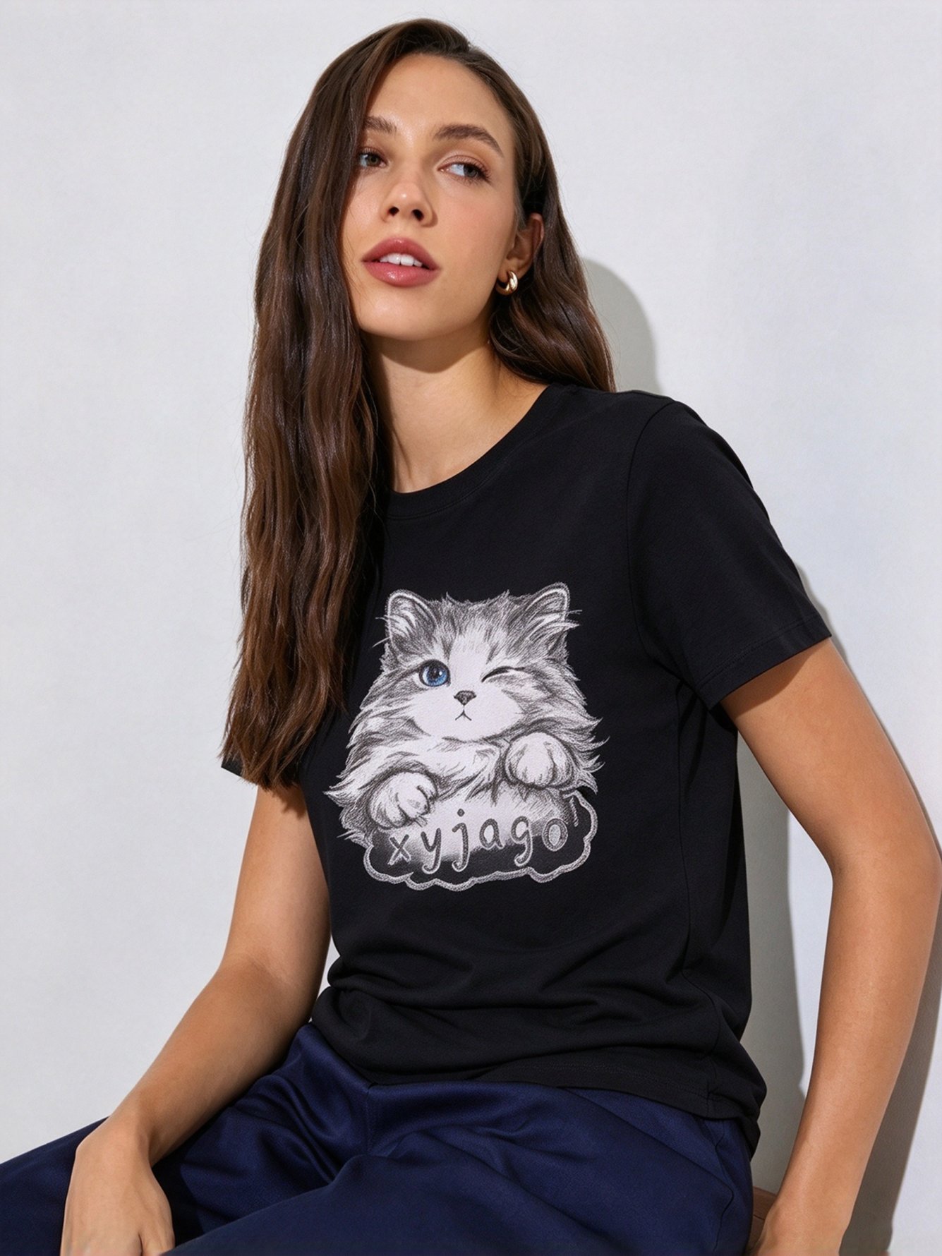Black Printed Round Neck Regular T-Shirt