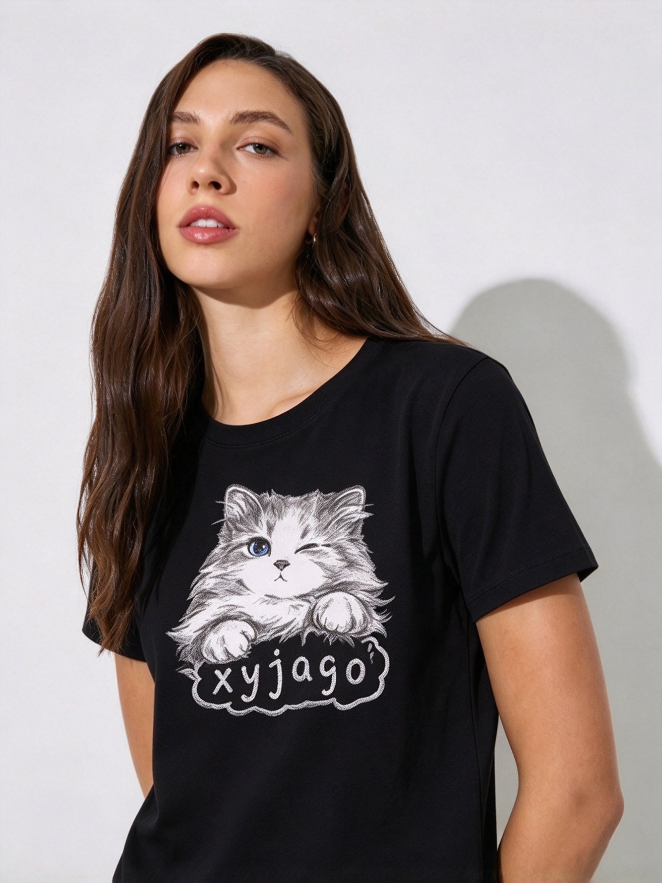 Black Printed Round Neck Regular T-Shirt