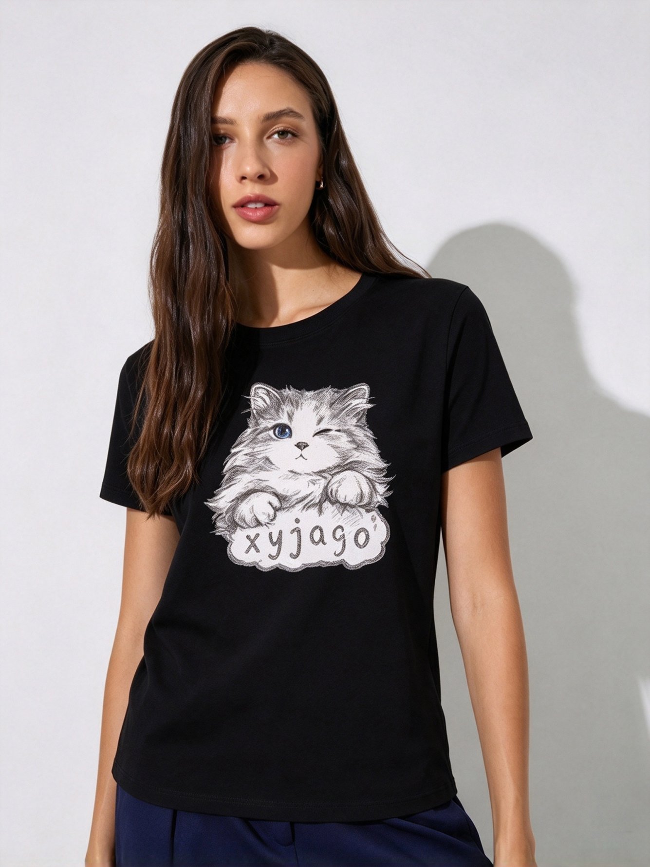 Black Printed Round Neck Regular T-Shirt