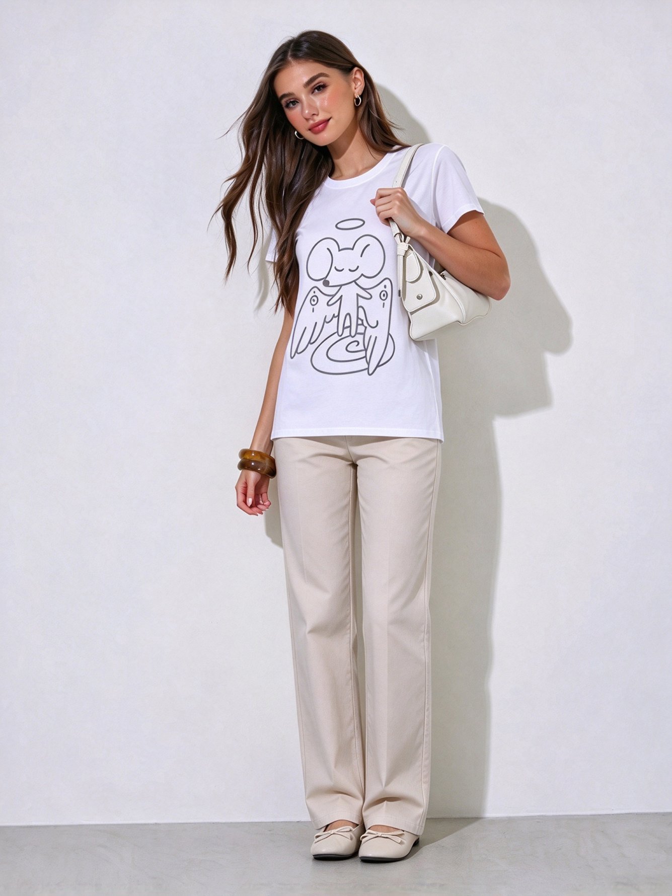 White Printed Round Neck Regular T-Shirt