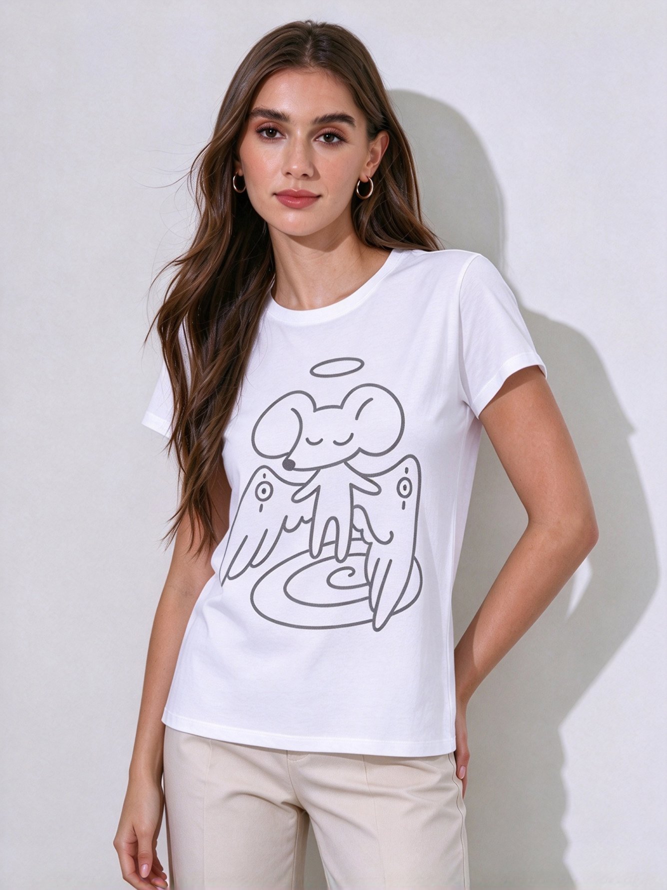 White Printed Round Neck Regular T-Shirt