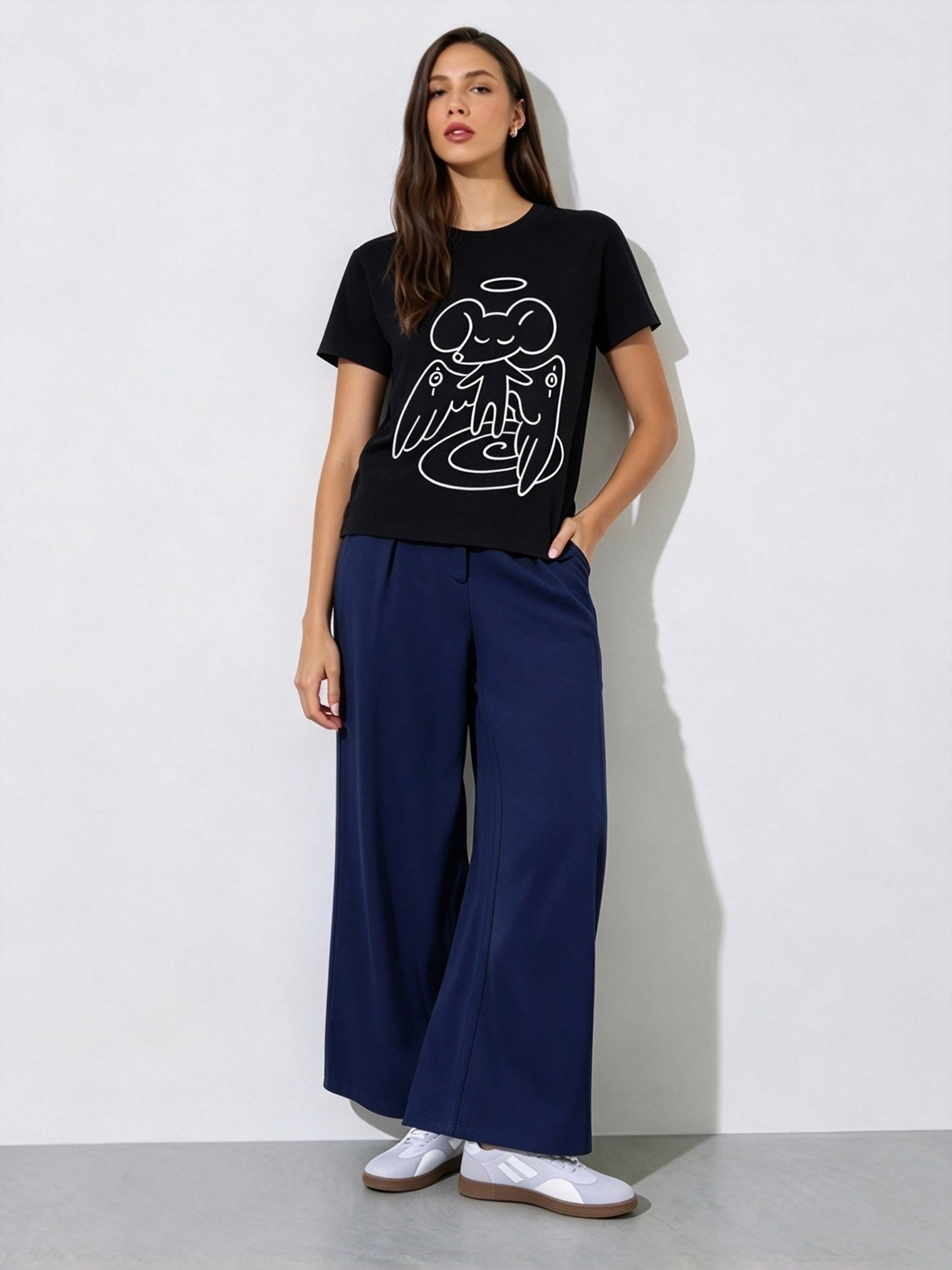Black Printed Round Neck Regular T-Shirt
