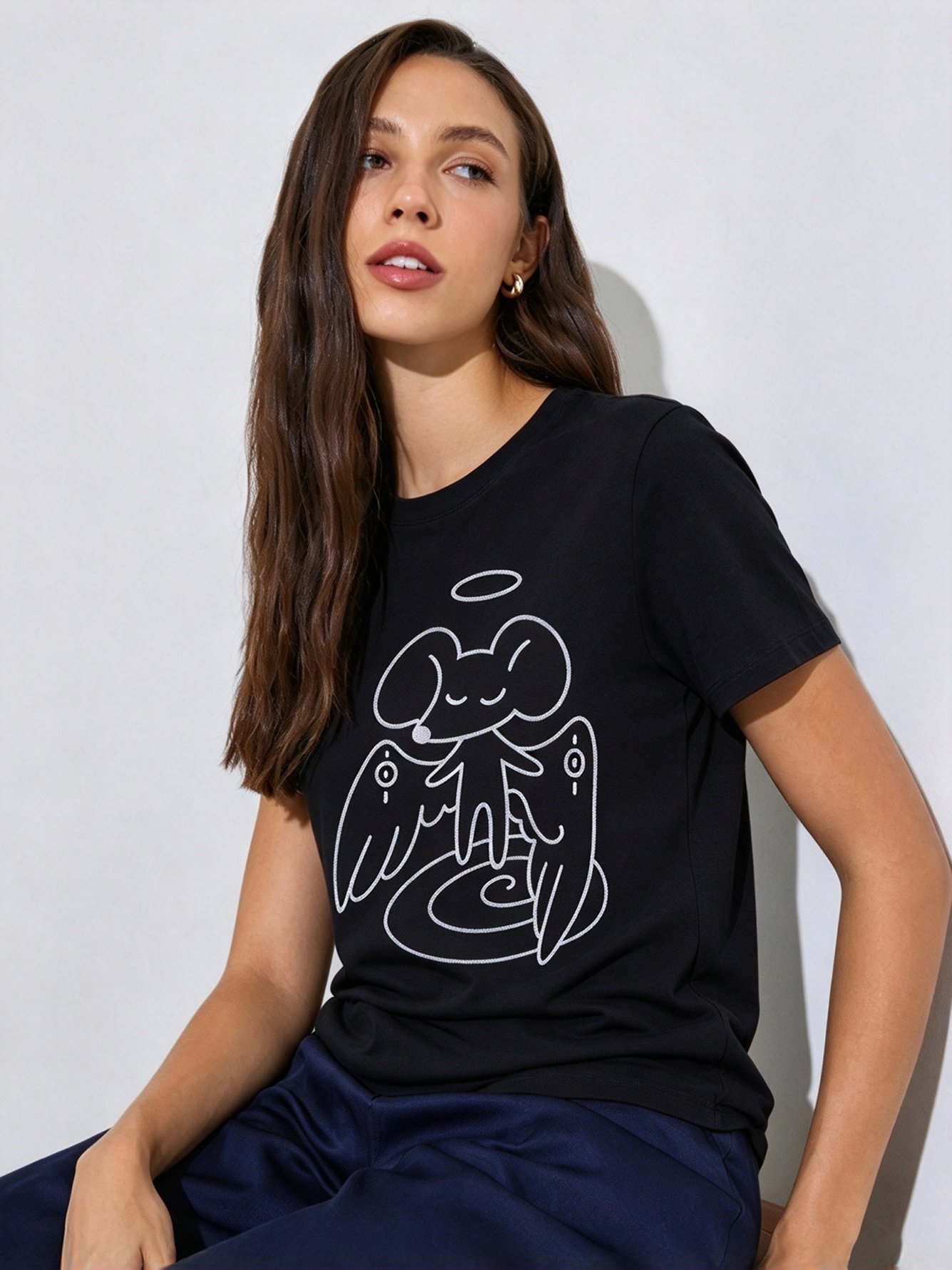 Black Printed Round Neck Regular T-Shirt