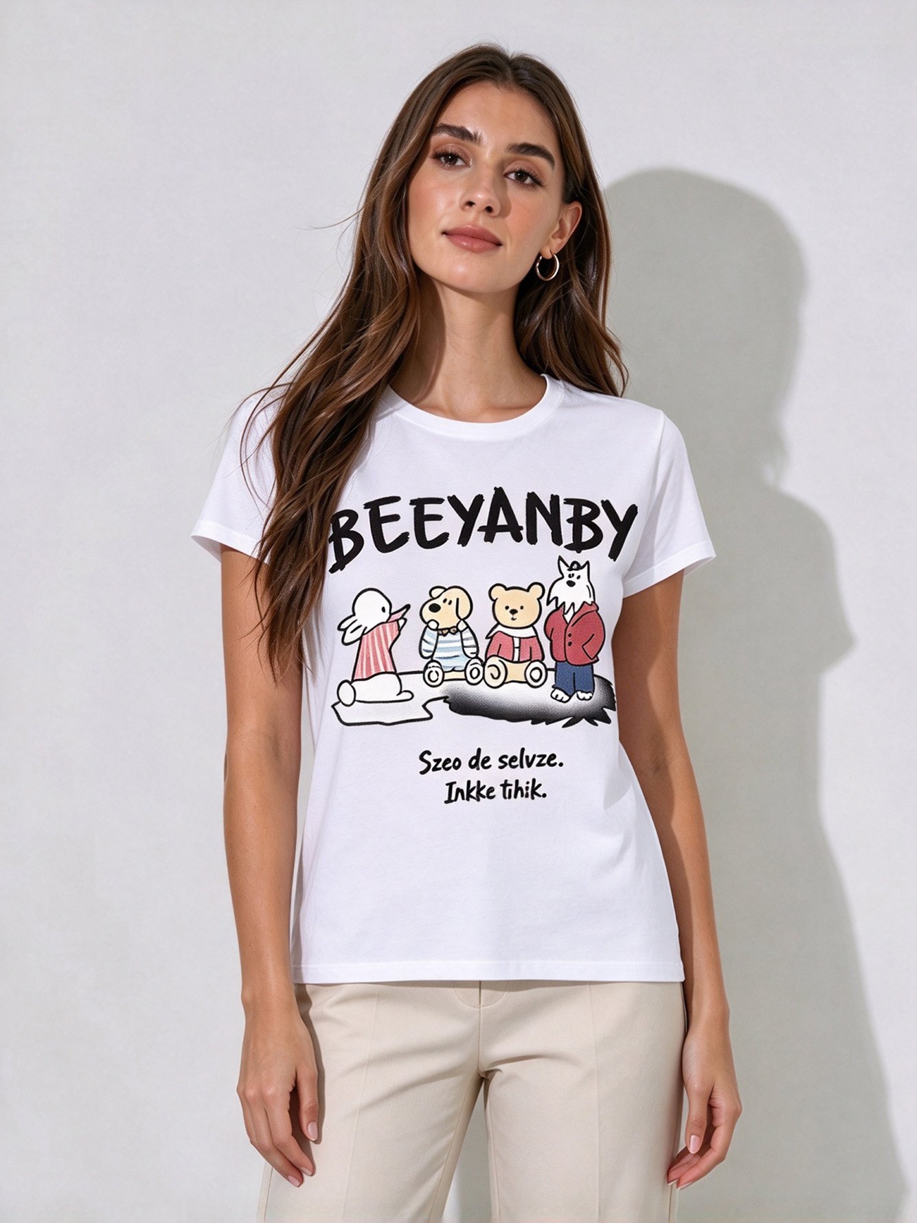White Printed Round Neck Regular T-Shirt