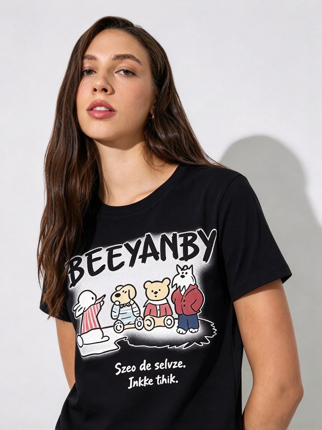 Black Printed Round Neck Regular T-Shirt
