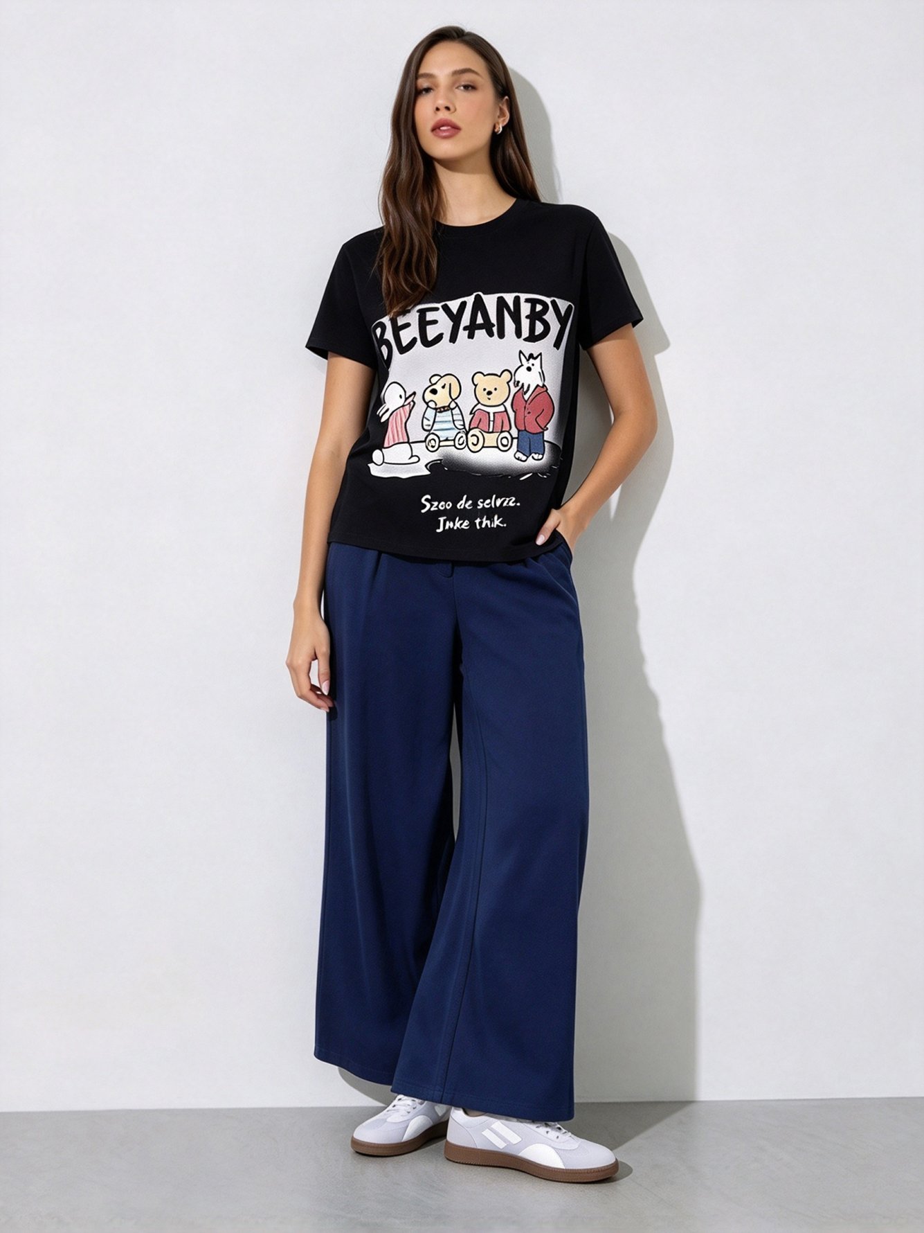 Black Printed Round Neck Regular T-Shirt