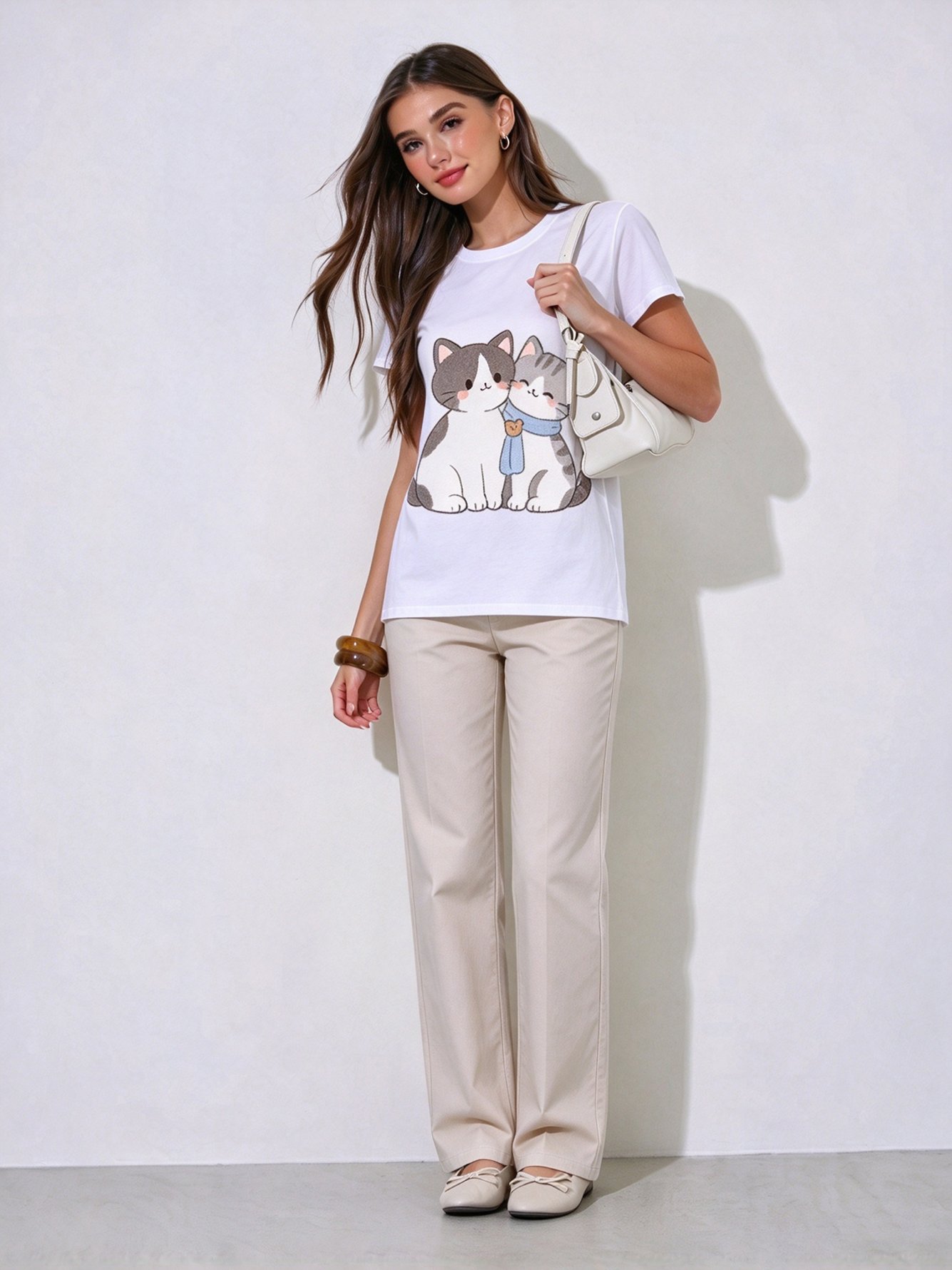 White Printed Round Neck Regular T-Shirt