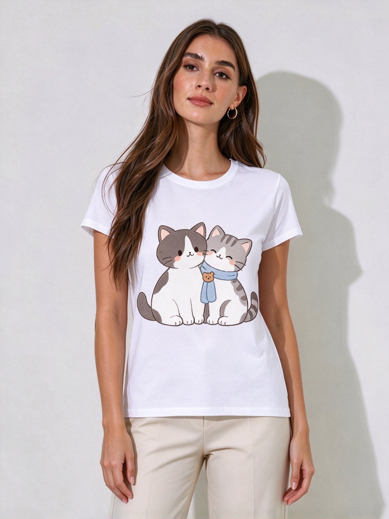 White Printed Round Neck Regular T-Shirt