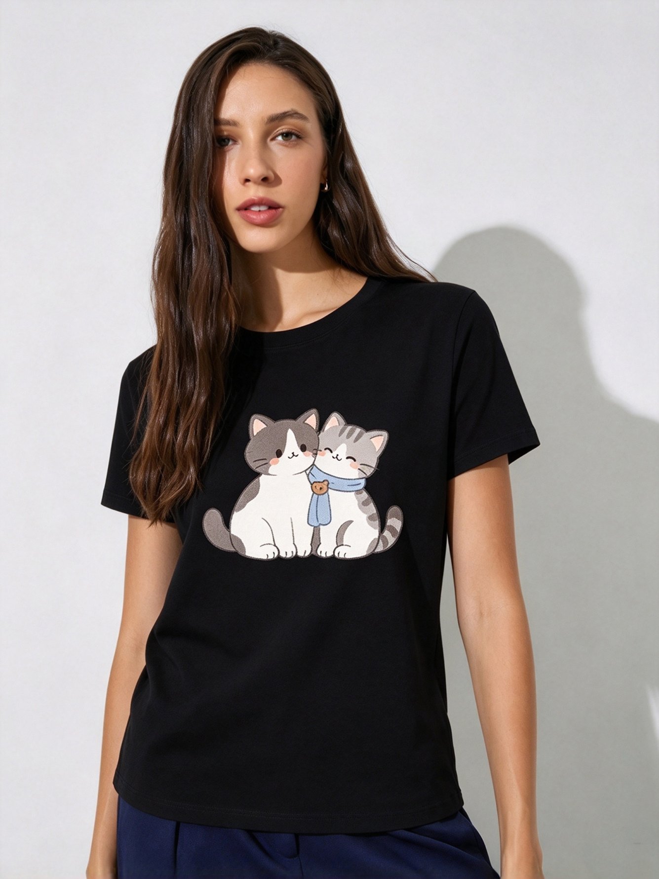 Black Printed Round Neck Regular T-Shirt