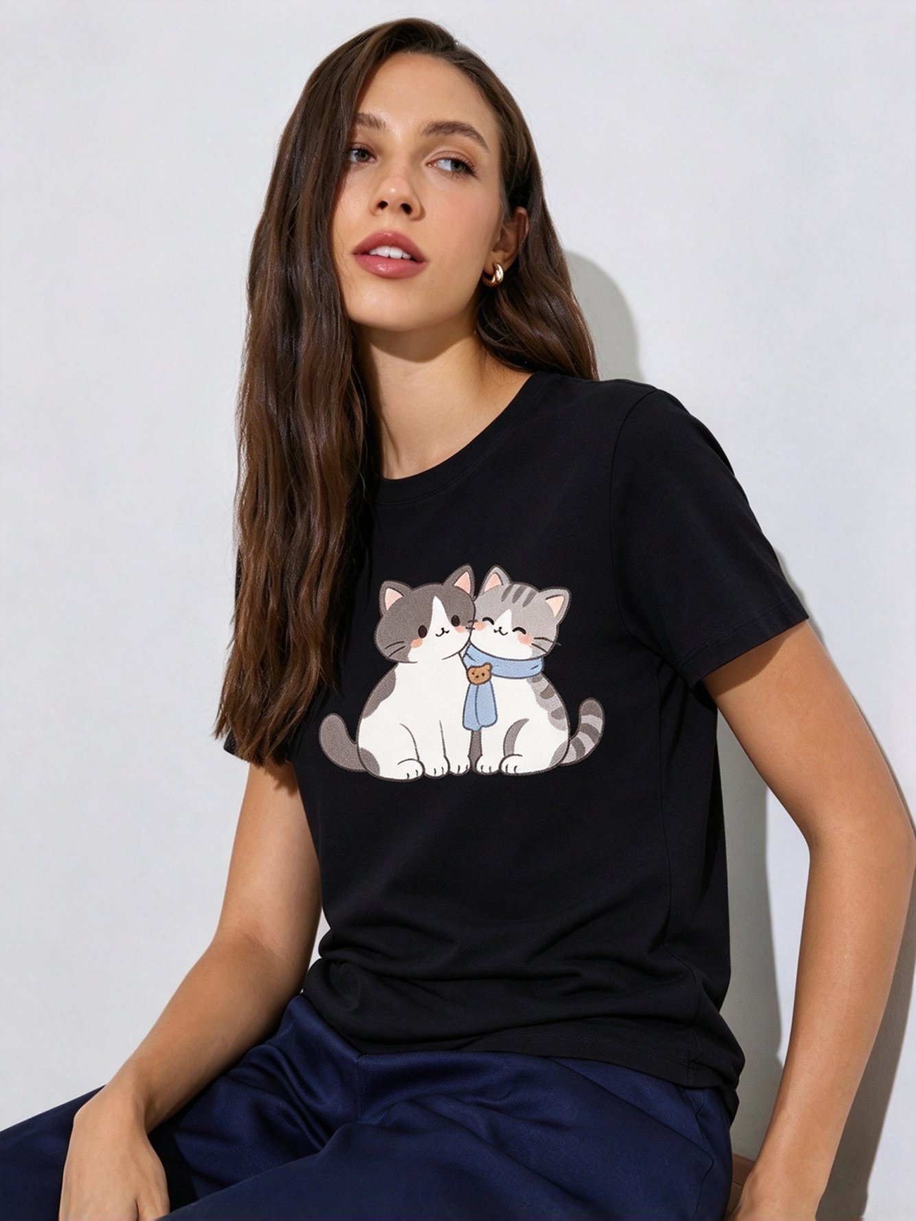 Black Printed Round Neck Regular T-Shirt