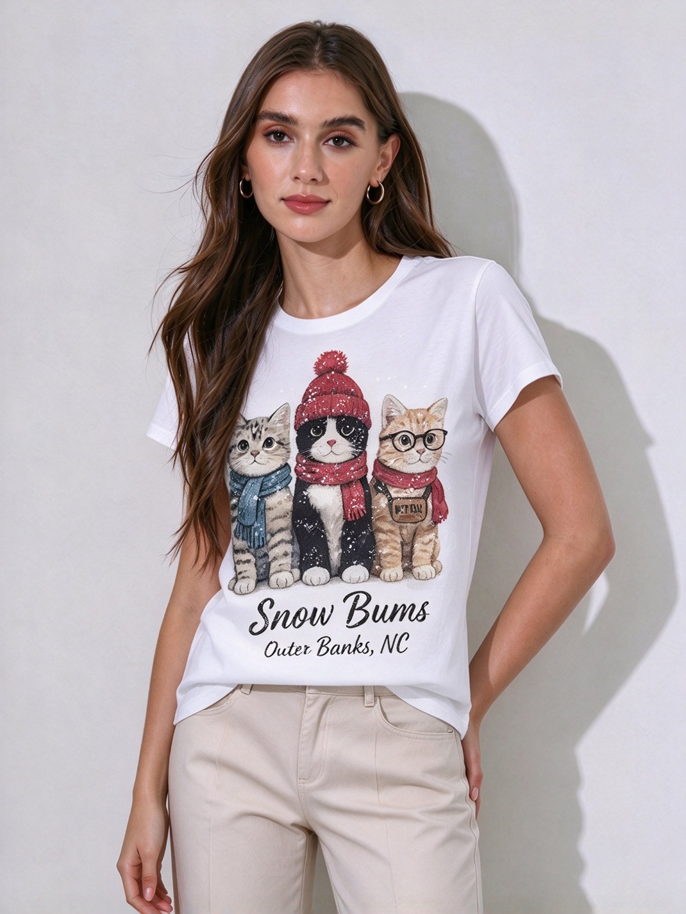 White Printed Round Neck Regular T-Shirt