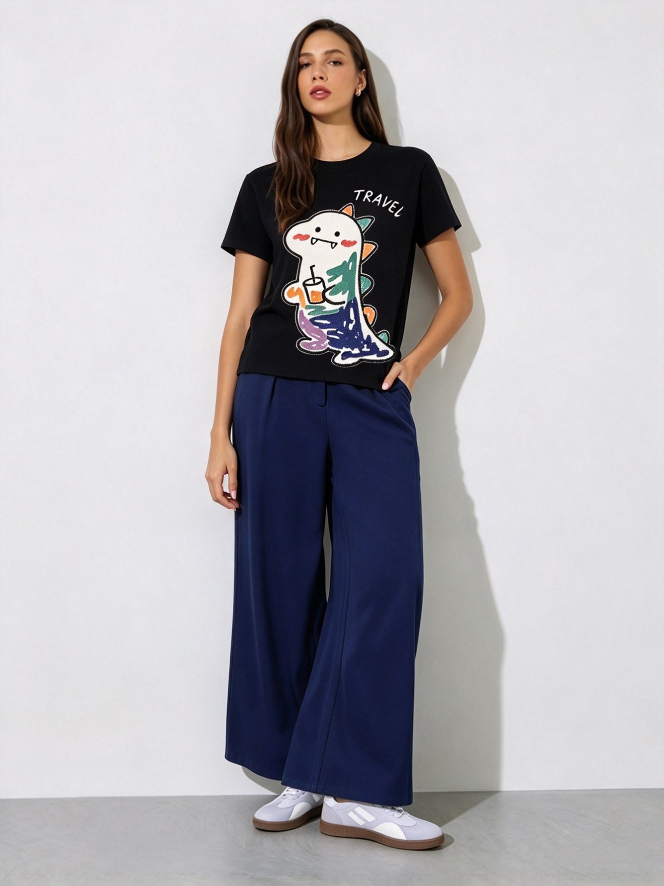 Black Printed Round Neck Regular T-Shirt