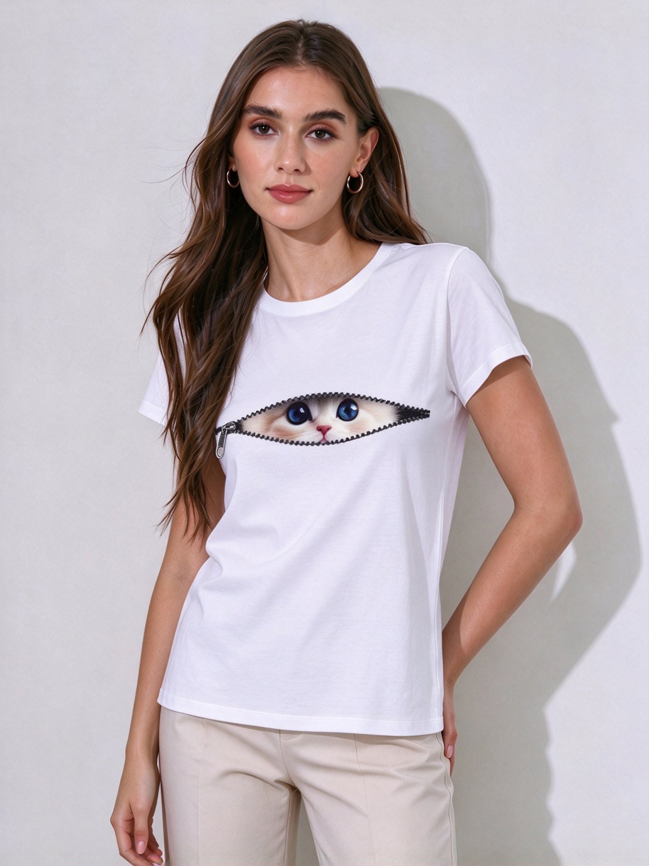 White Printed Round Neck Regular T-Shirt