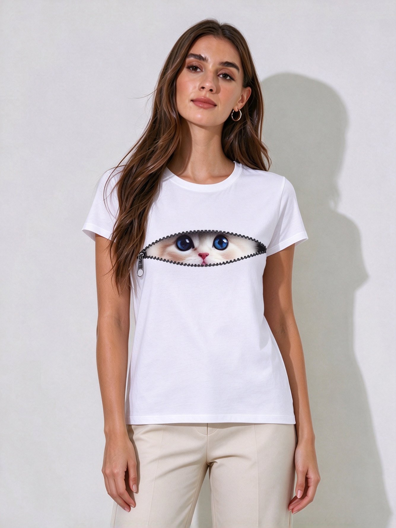 White Printed Round Neck Regular T-Shirt