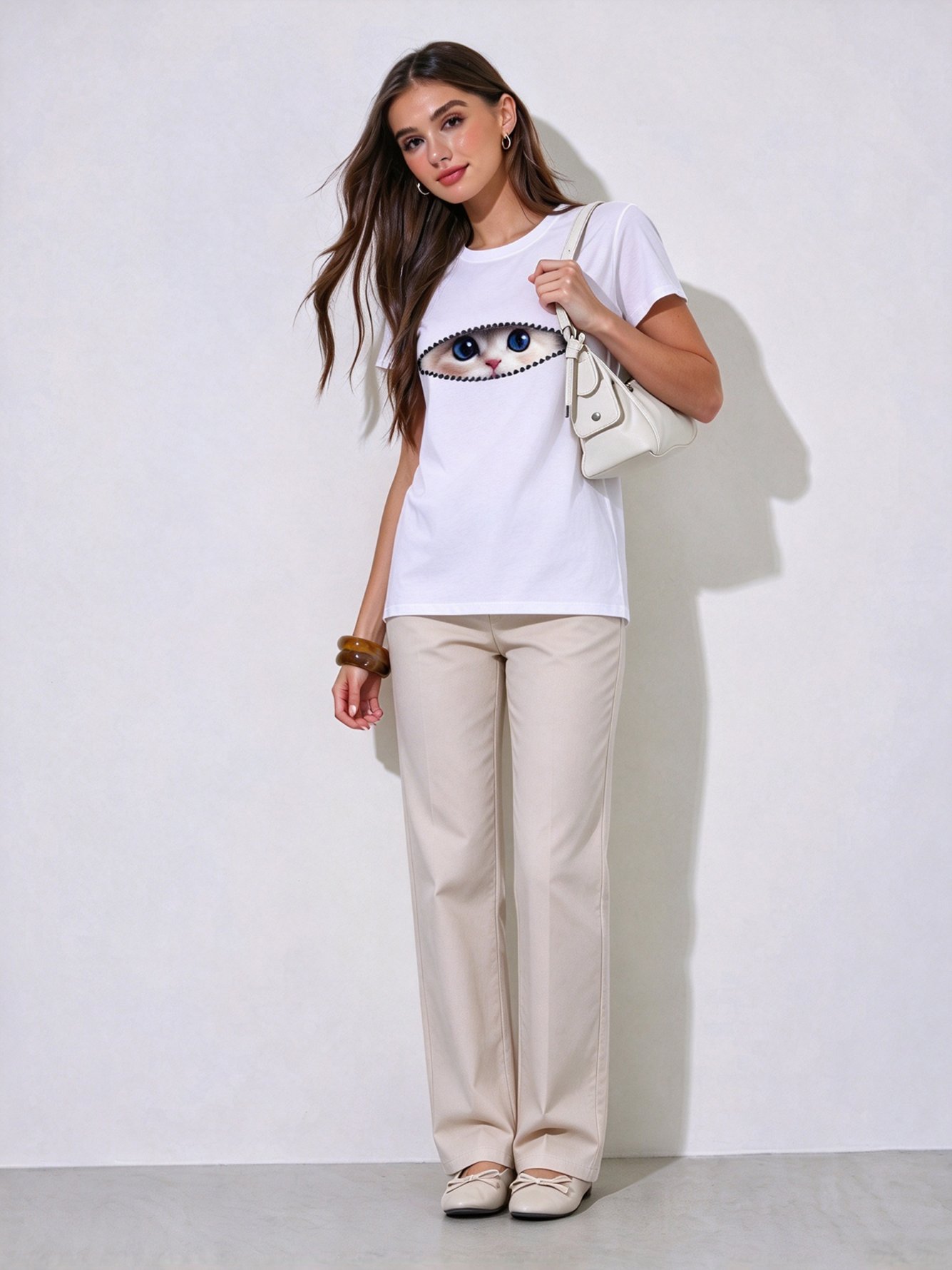 White Printed Round Neck Regular T-Shirt