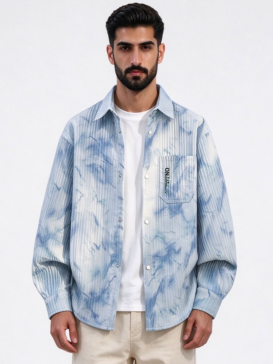 Blue Printed Long Sleeves Regular Shirt