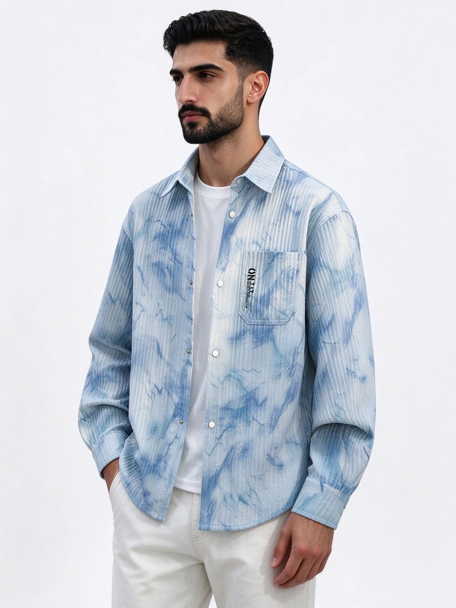 Blue Printed Long Sleeves Regular Shirt