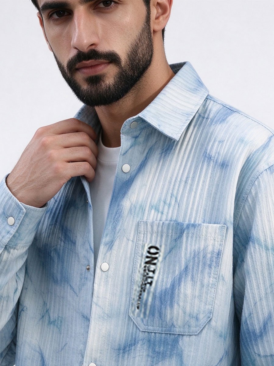 Blue Printed Long Sleeves Regular Shirt