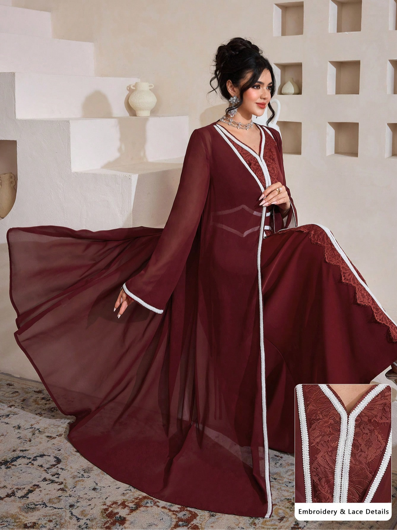 Burgundy Solid Abaya