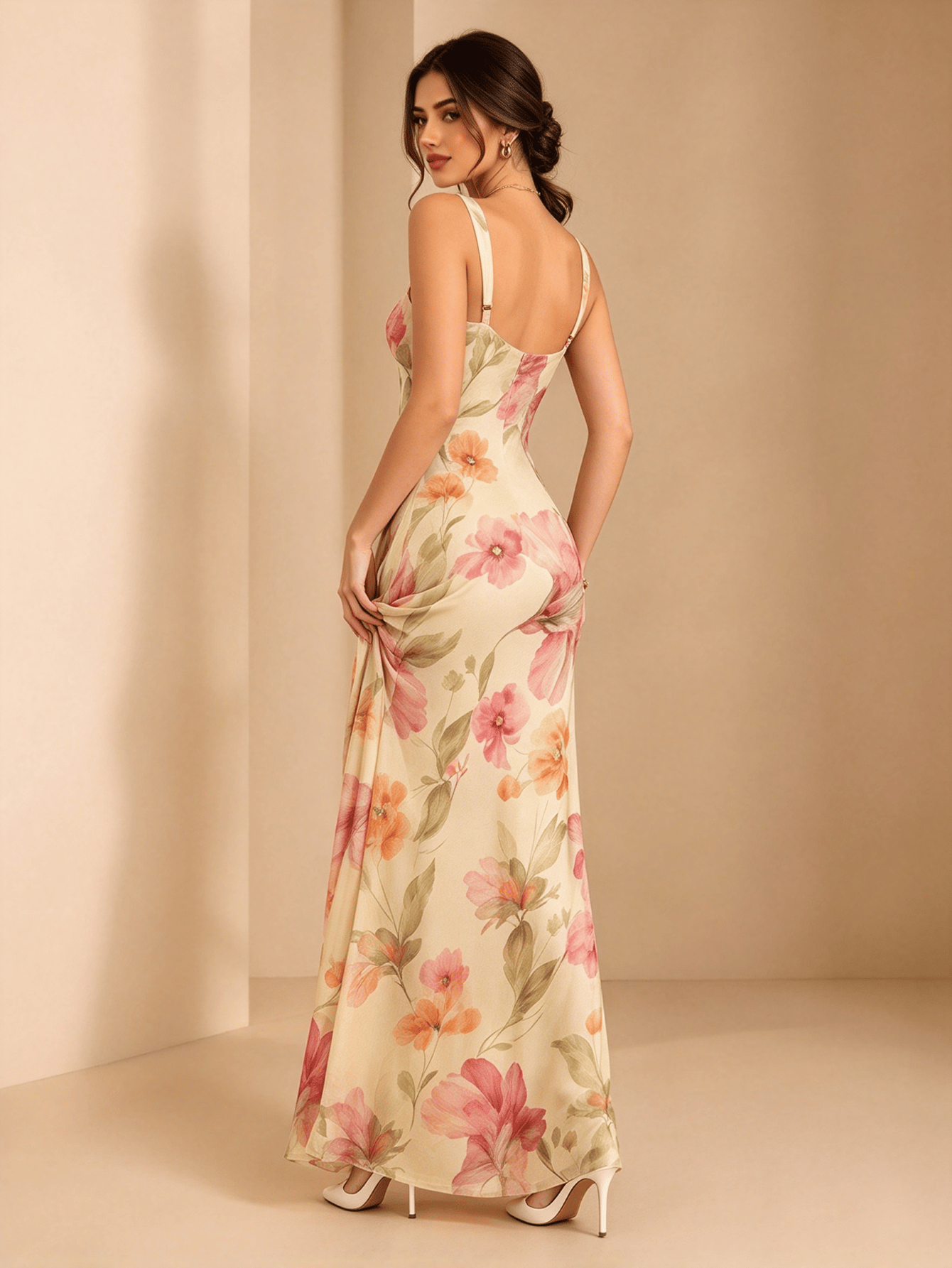 Cream Solid A-Line Maxi Dress