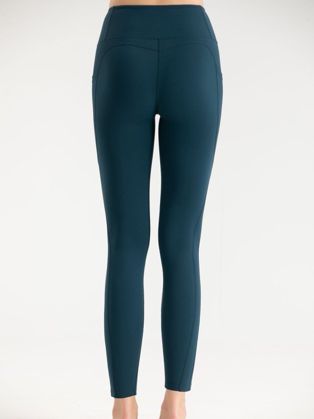 Dark Green Solid Activewear Leggings with Pockets