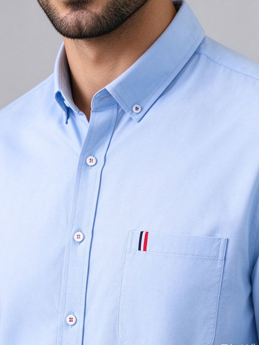 Light Blue Solid Long Sleeves Slim Shirt