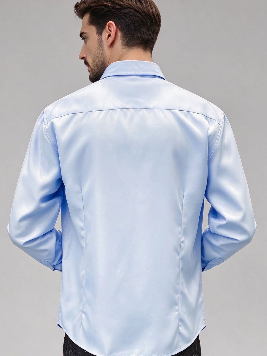 Light Blue Solid Long Sleeves Slim Shirt