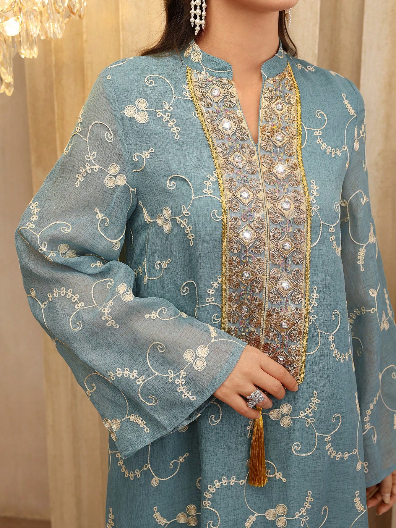 Blue Embroidered Maxi Jalabiya
