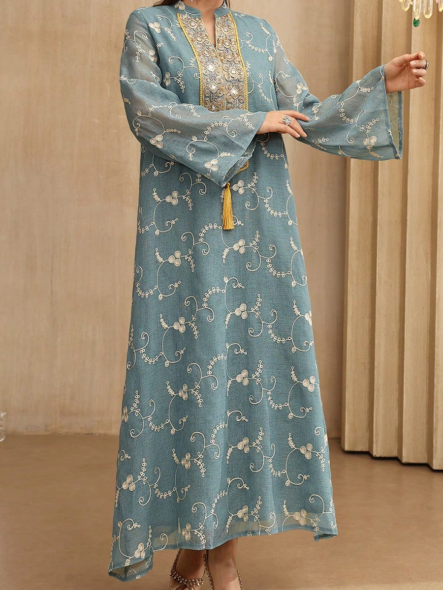 Blue Embroidered Maxi Jalabiya
