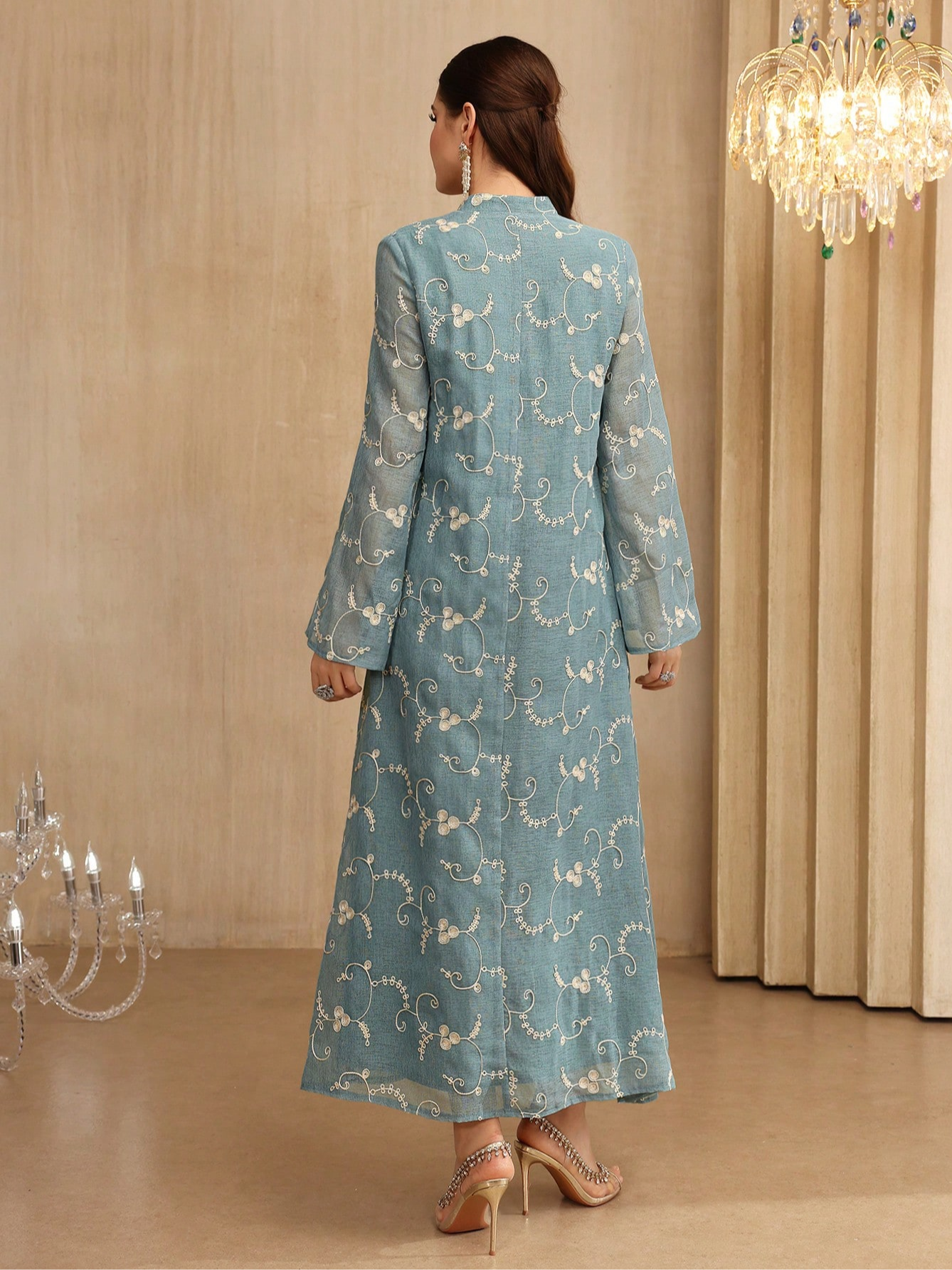 Blue Embroidered Maxi Jalabiya