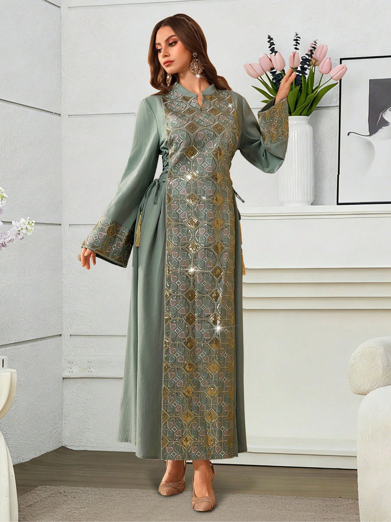 Green Embroidered Jalabiya