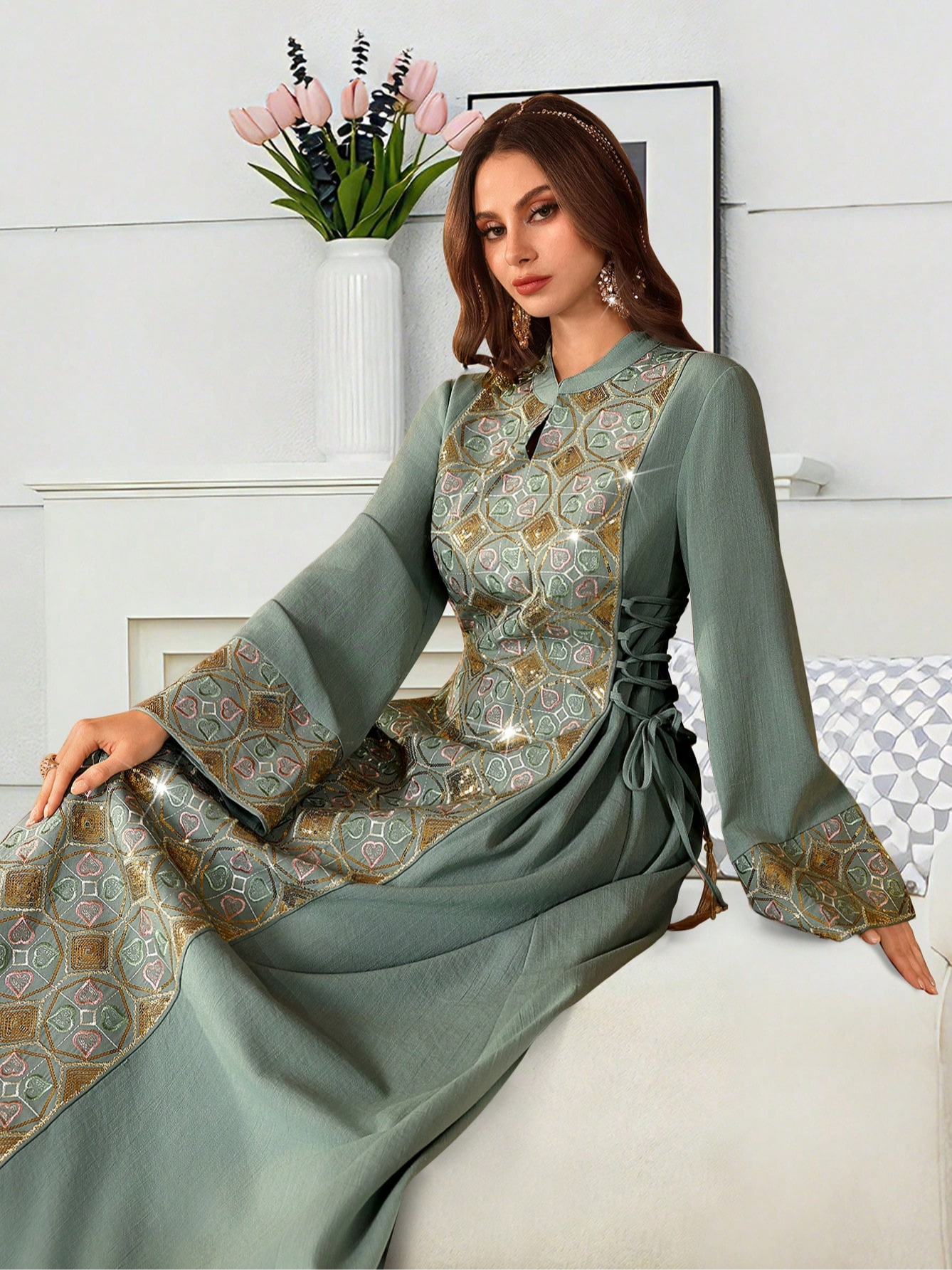 Green Embroidered Jalabiya