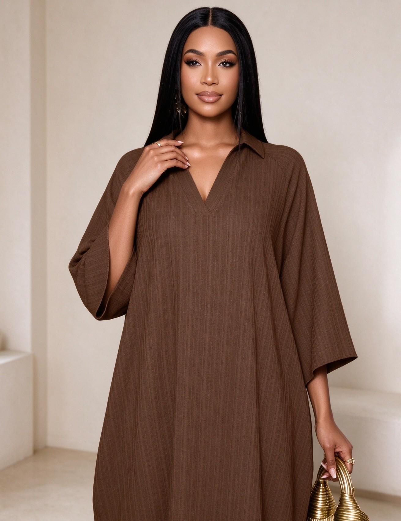 Brown Striped Kaftan Dress