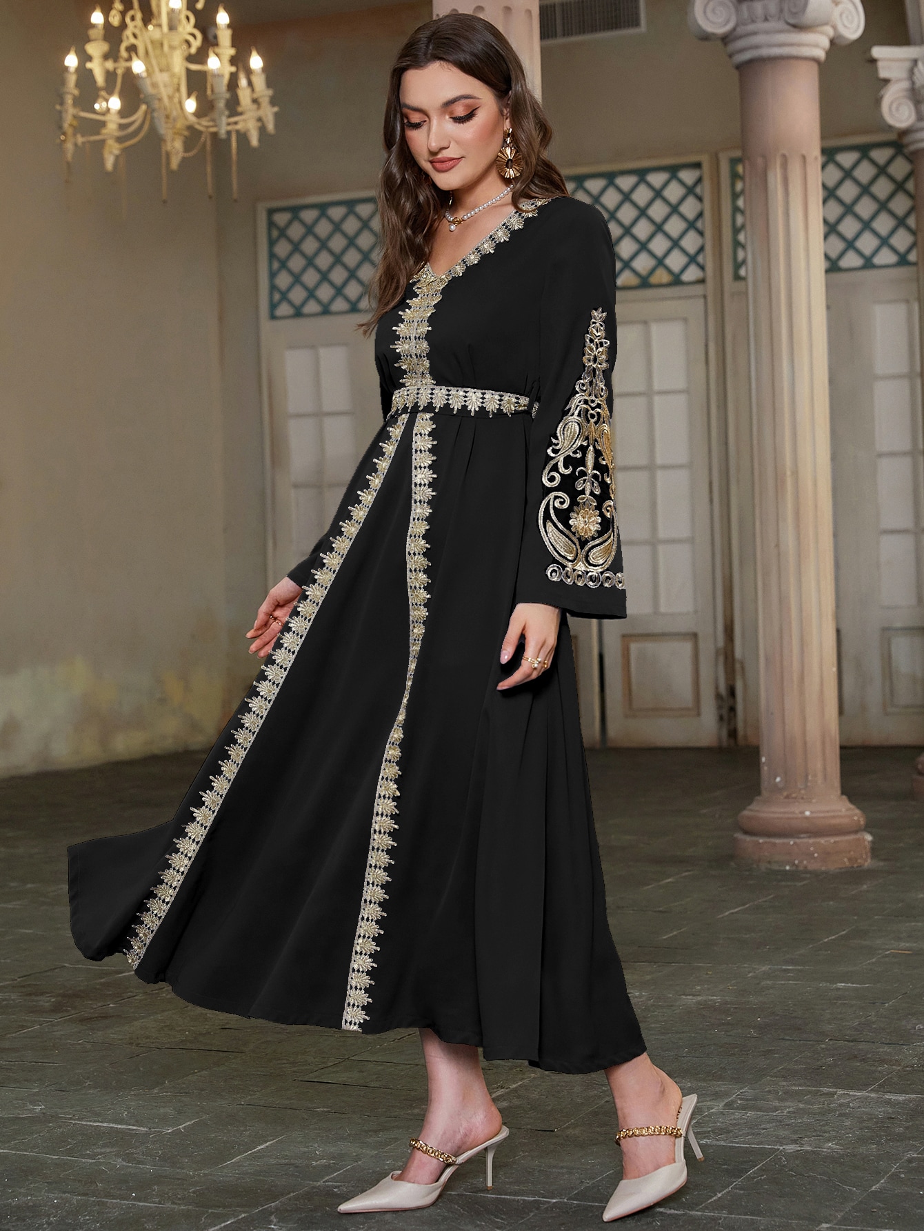 Black Maxi Jalabiya with Gold Embroidery