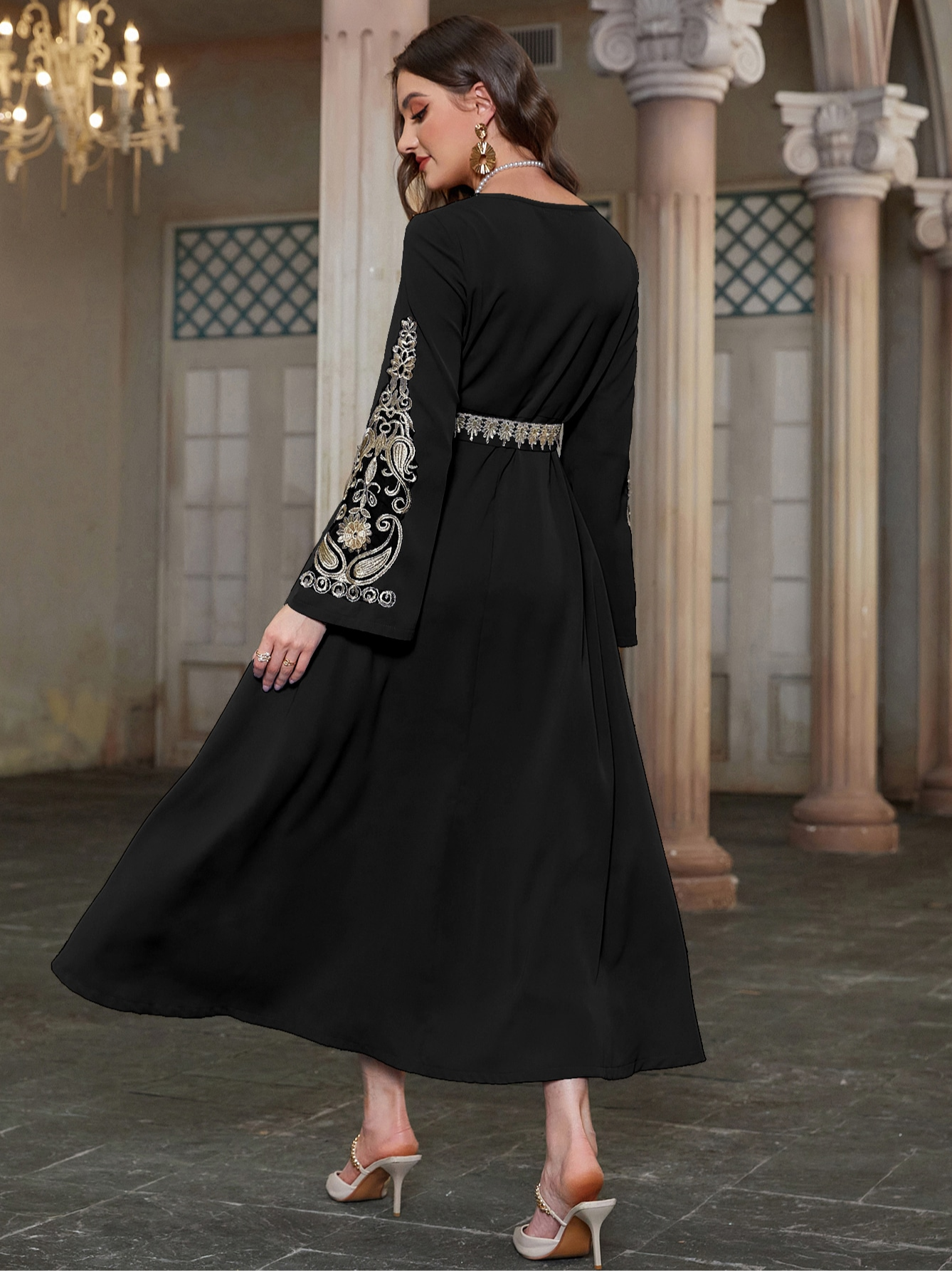 Black Maxi Jalabiya with Gold Embroidery