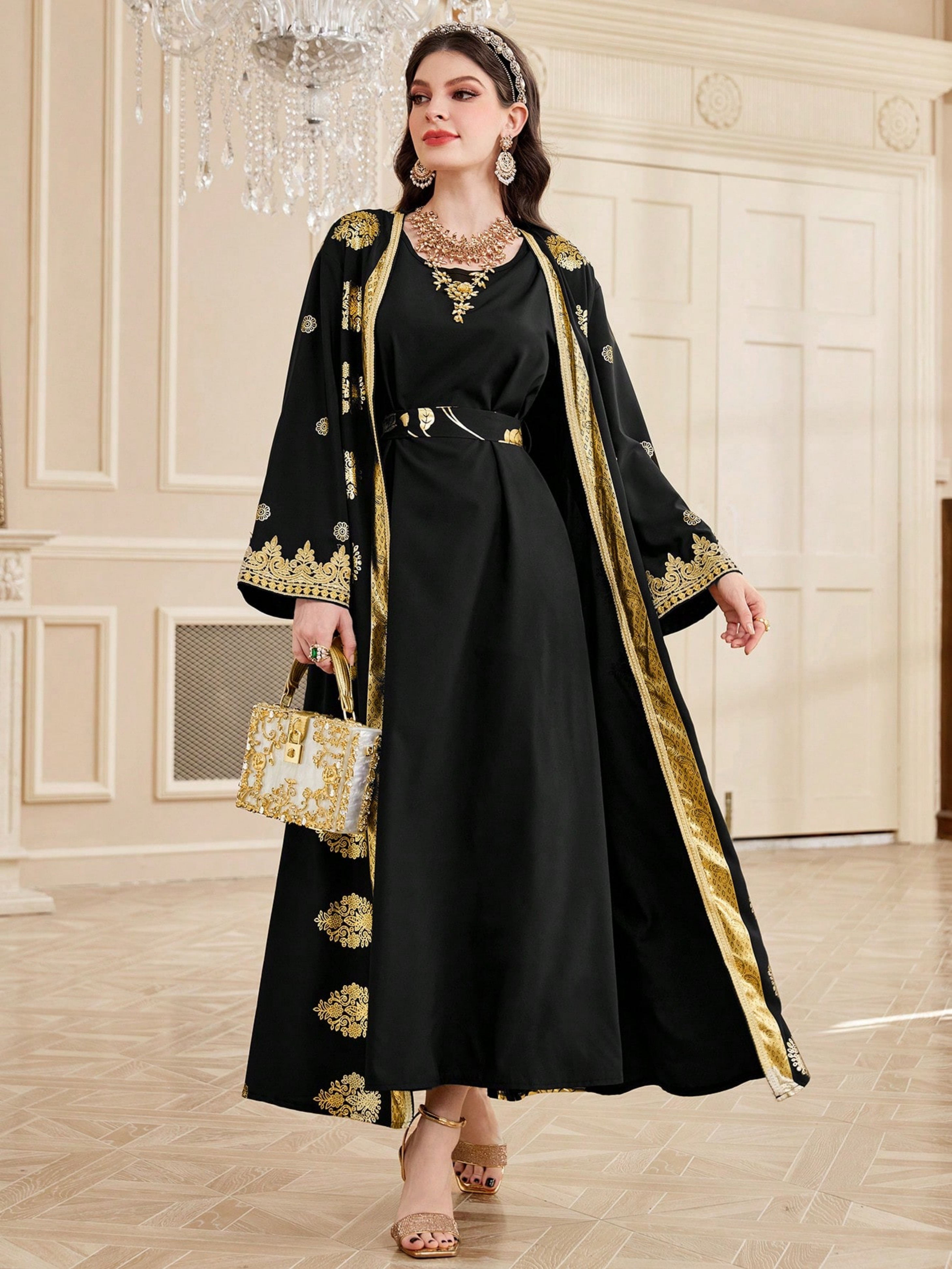 Black Solid Abaya Set