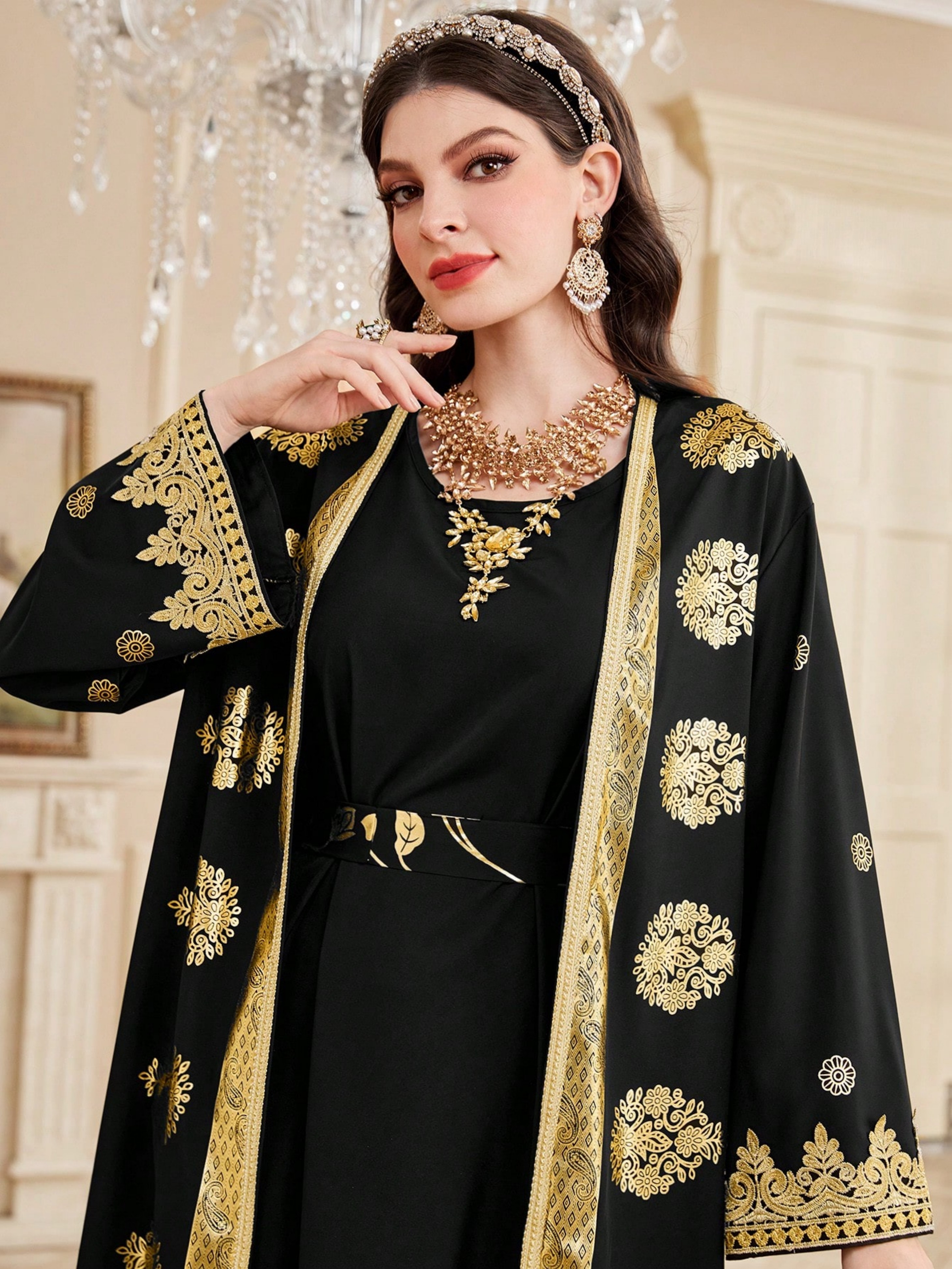 Black Solid Abaya Set