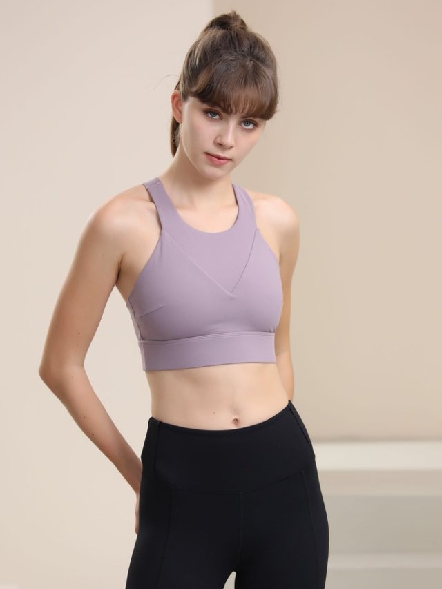 Purple V-Neck Racerback Sports Bra