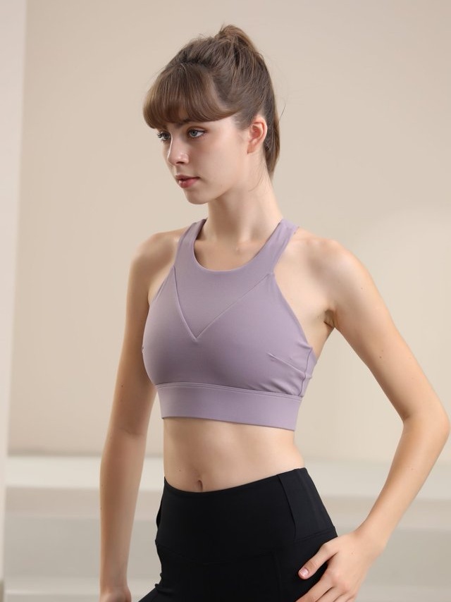 Purple V-Neck Racerback Sports Bra