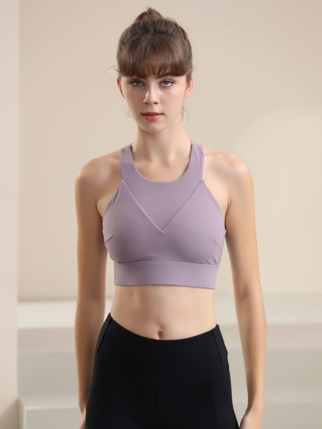 Purple V-Neck Racerback Sports Bra
