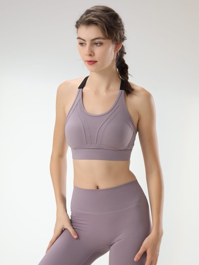 Purple Solid Activewear Sports Bra