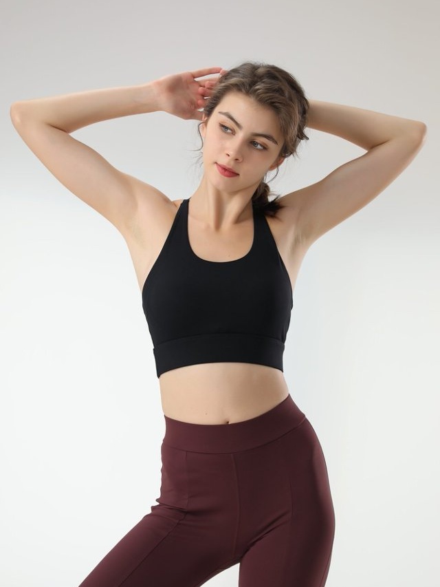 Black Solid Racerback Sports Bra