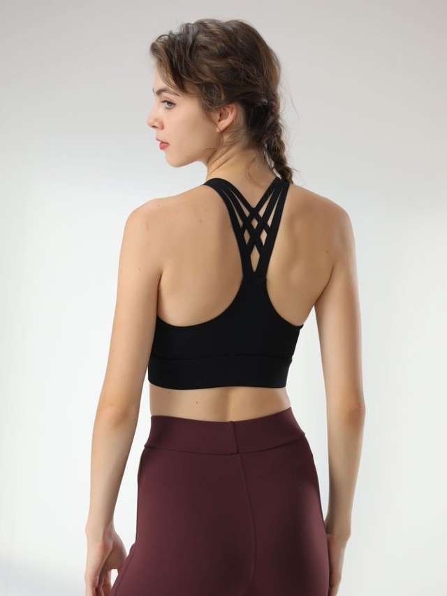 Black Solid Racerback Sports Bra