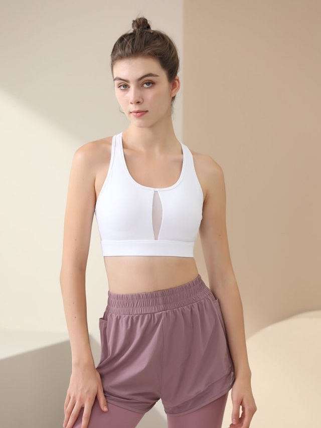 White Solid Activewear Sports Bra