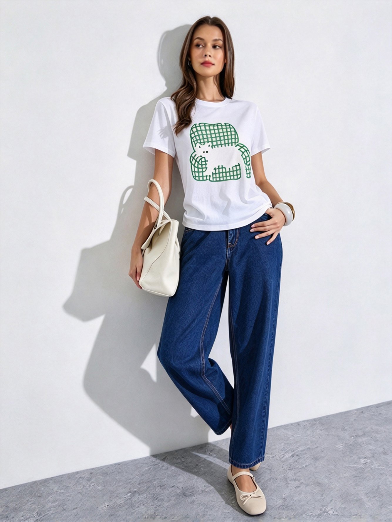 White Printed Round Neck Regular T-Shirt