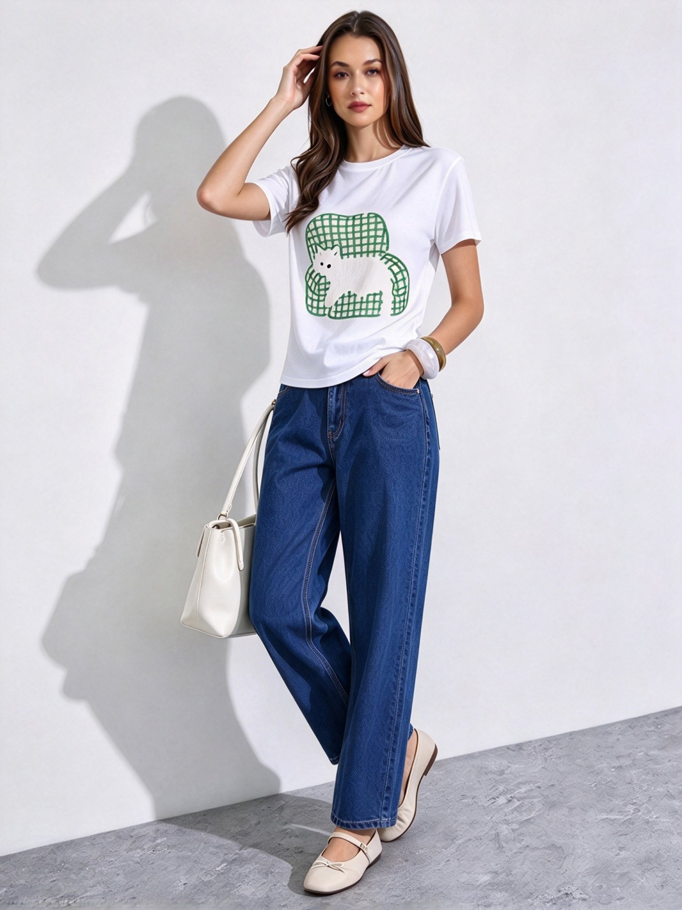 White Printed Round Neck Regular T-Shirt