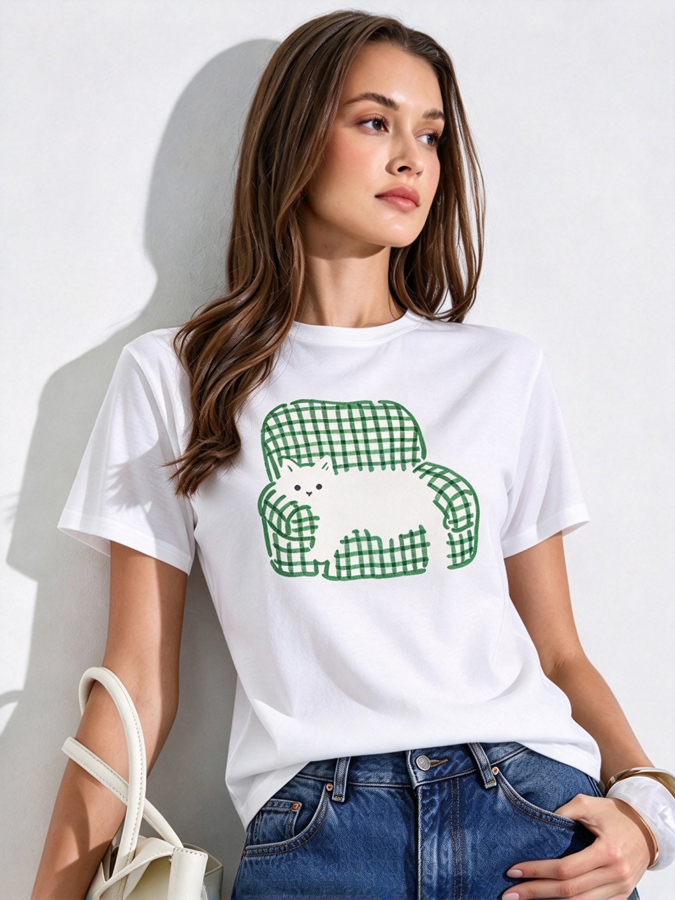 White Printed Round Neck Regular T-Shirt