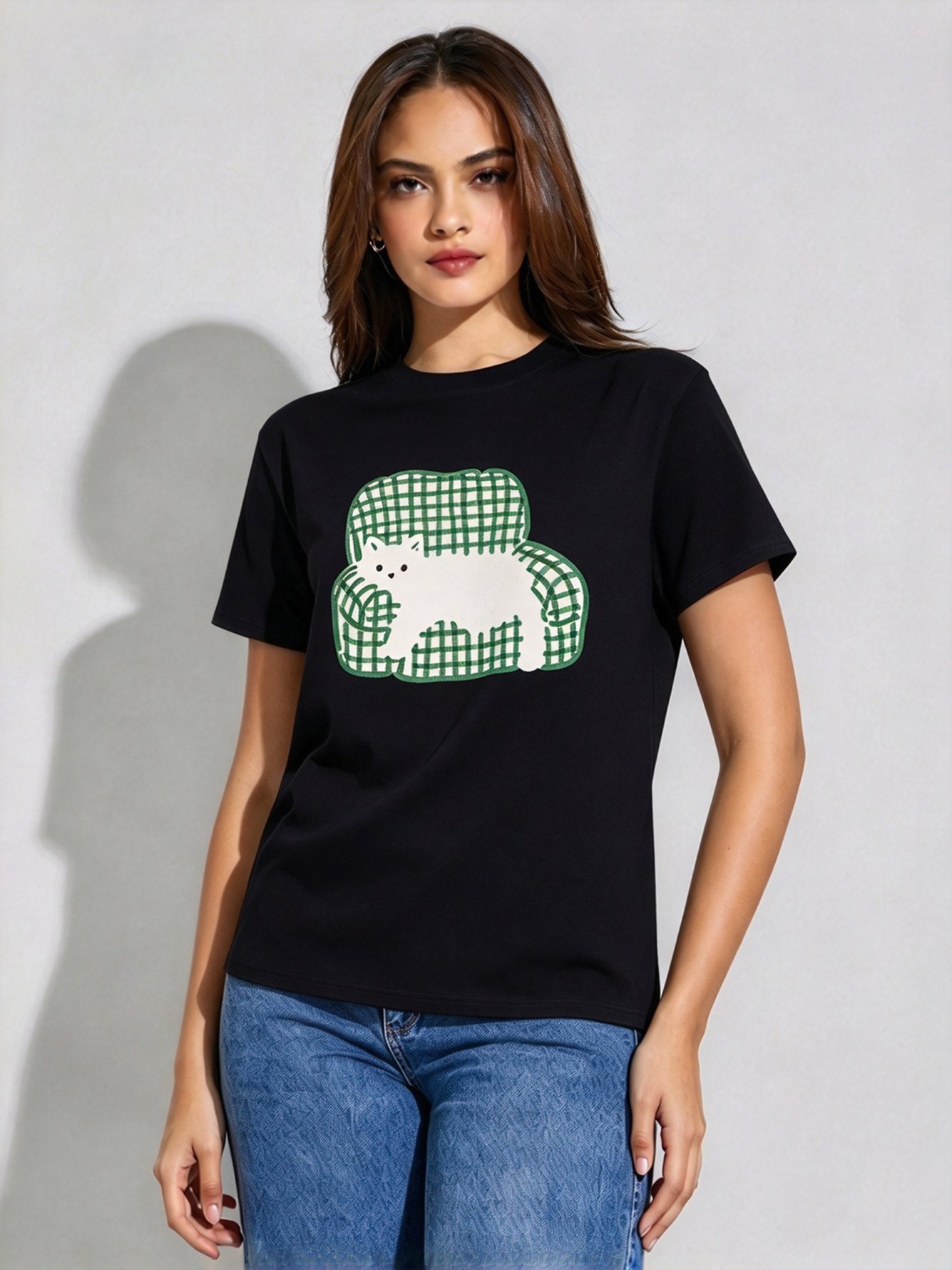 Black Printed Round Neck Regular T-Shirt