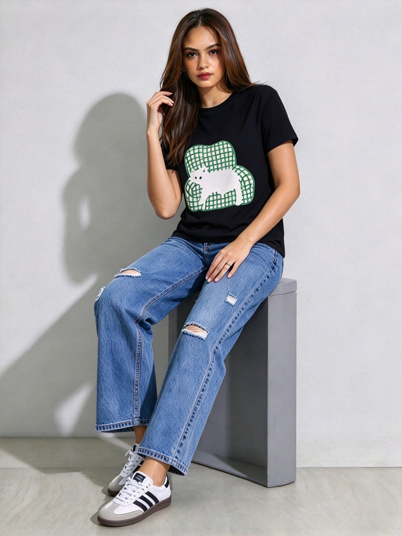 Black Printed Round Neck Regular T-Shirt