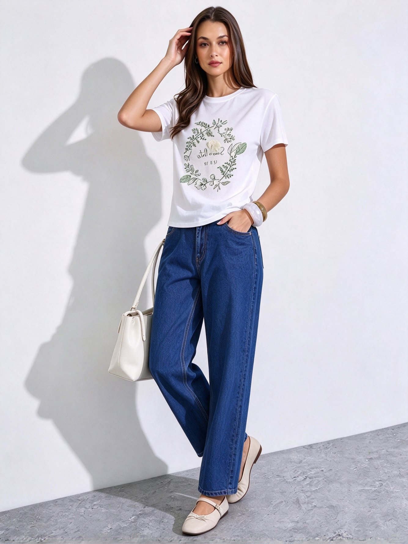 White Printed Round Neck Regular T-Shirt